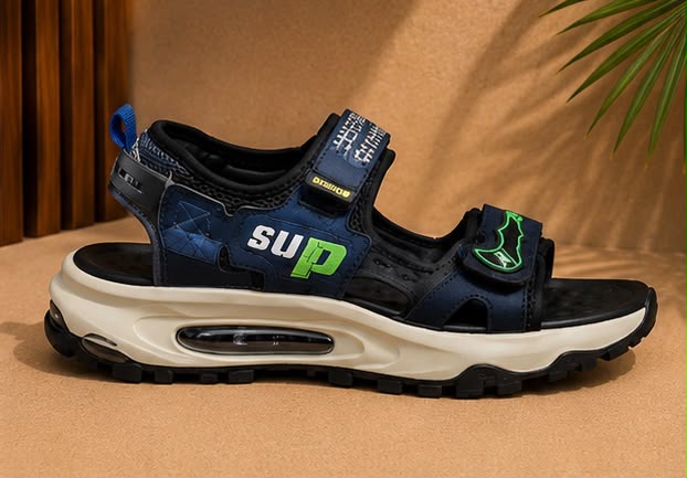 Newstep Kids Sprint boys navy blue sports sandals with green detailing