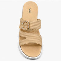 Newstep Beige Royal Buckle Wedge Sandal for Women