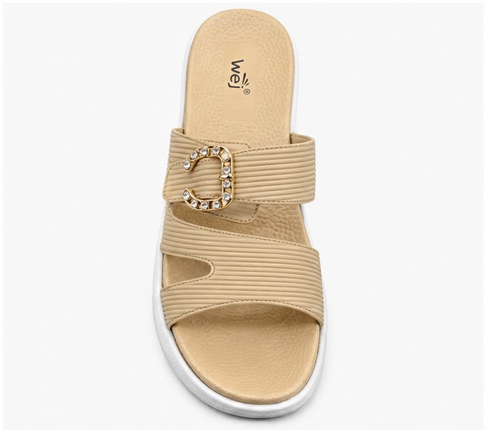 Newstep Beige Royal Buckle Wedge Sandal for Women