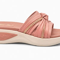 Newstep Pink Knot Blush Pink wedge slippers with embellished strap