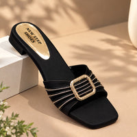 Newstep Elegance Luxe black block heel sandals with buckle detail
