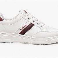 Newstep White Classic Casual Sneakers with Burgundy Details for Women