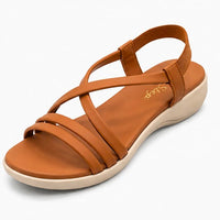 Newstep tan women’s wedge sandals with multi-strap design