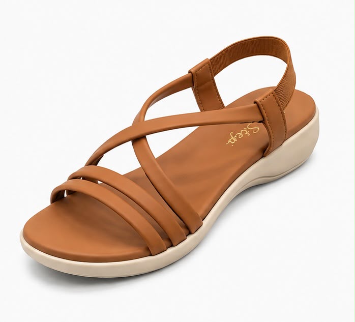 Newstep tan women’s wedge sandals with multi-strap design