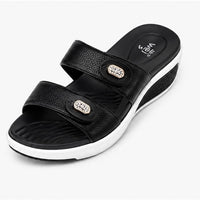 Newstep Black Pearl women’s comfort wedge sandals with embellished double straps