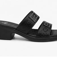 Newstep Black Diamond women’s black heel sandals with embellished straps