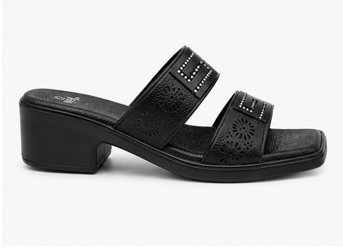 Newstep Black Diamond women’s black heel sandals with embellished straps