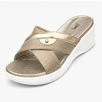 Newstep Elegant Cross Strap Metallic Gold Wedge Slipper for Women