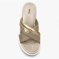 Newstep Elegant Cross Strap Metallic Gold Wedge Slipper for Women