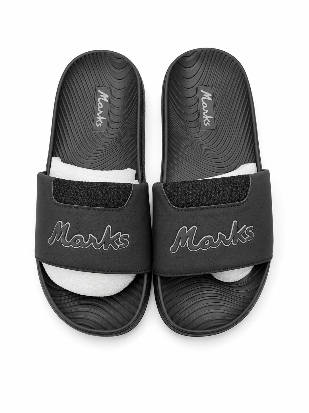 Newstep Marks casual black slide sandals with textured footbed