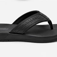 Newstep Black Comfort men’s black casual flip flops with perforated strap