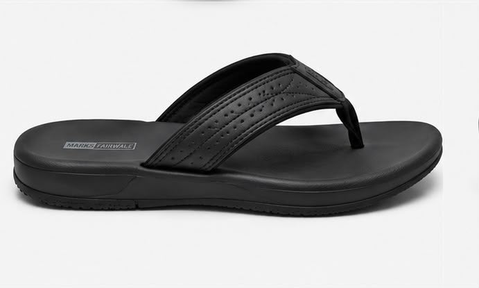 Newstep Black Comfort men’s black casual flip flops with perforated strap