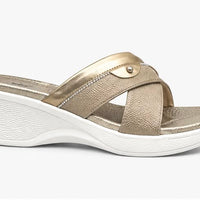 Newstep Elegant Cross Strap Metallic Gold Wedge Slipper for Women