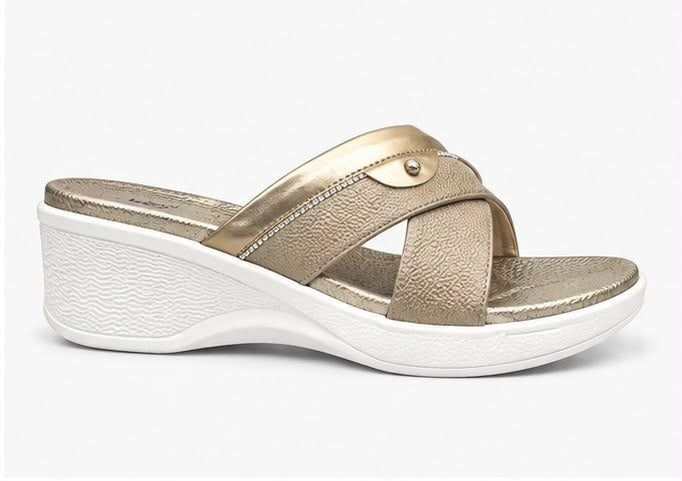 Newstep Elegant Cross Strap Metallic Gold Wedge Slipper for Women