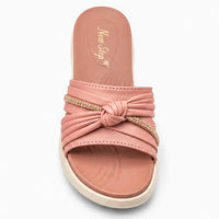 Newstep Pink Knot Blush Pink wedge slippers with embellished strap