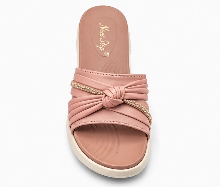 Newstep Pink Knot Blush Pink wedge slippers with embellished strap