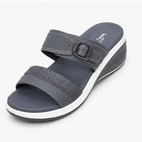 Newstep Classic Grey Comfort women’s buckle wedge sandals with double straps