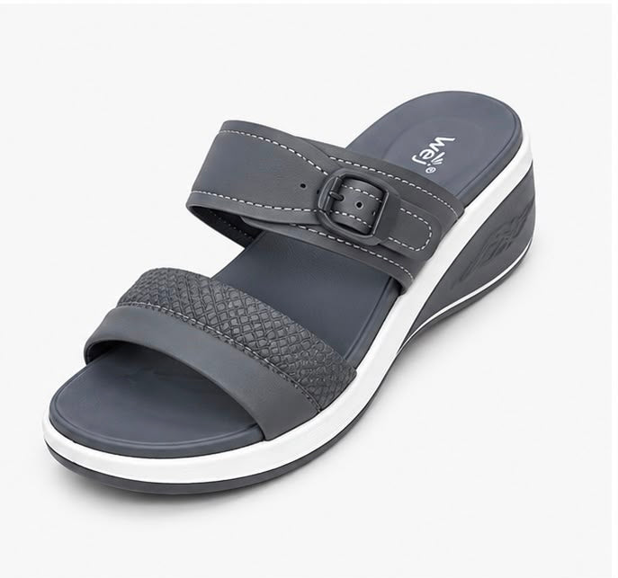 Newstep Classic Grey Comfort women’s buckle wedge sandals with double straps