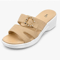 Newstep Beige Royal Buckle Wedge Sandal for Women