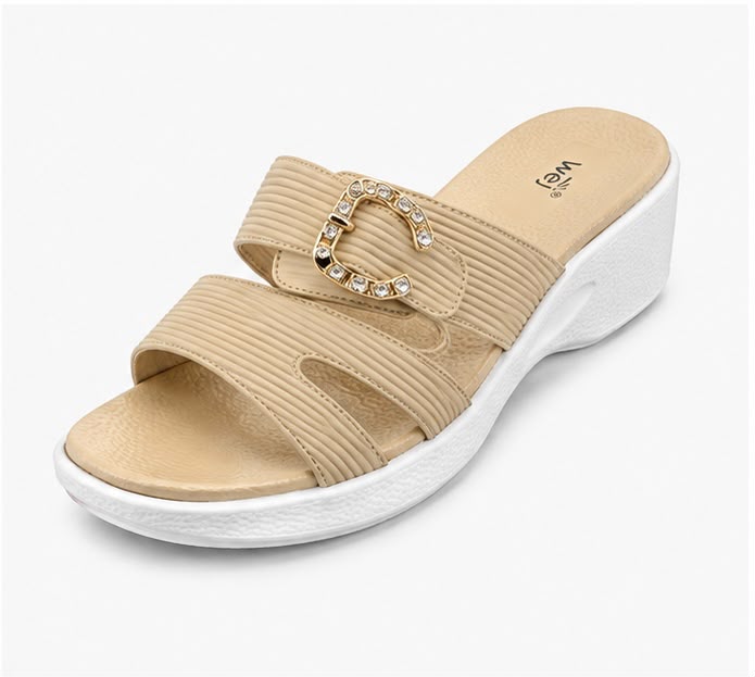 Newstep Beige Royal Buckle Wedge Sandal for Women