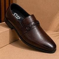 Newstep Royal Brown dark brown men’s formal loafers with buckle detail