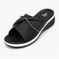 Newstep black women’s wedge sandals with rhinestone embellished strap