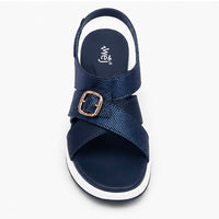Newstep navy blue women’s elegant buckle wedge sandals with crossover straps