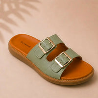 Newstep Sage Luxe sage green double buckle casual sandals
