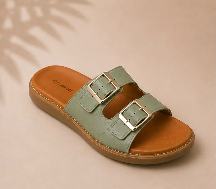 Newstep Sage Luxe sage green double buckle casual sandals