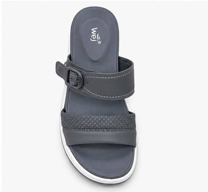 Newstep Classic Grey Comfort women’s buckle wedge sandals with double straps