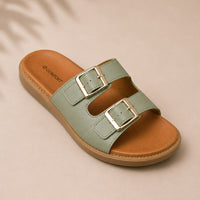 Newstep Sage Luxe sage green double buckle casual sandals