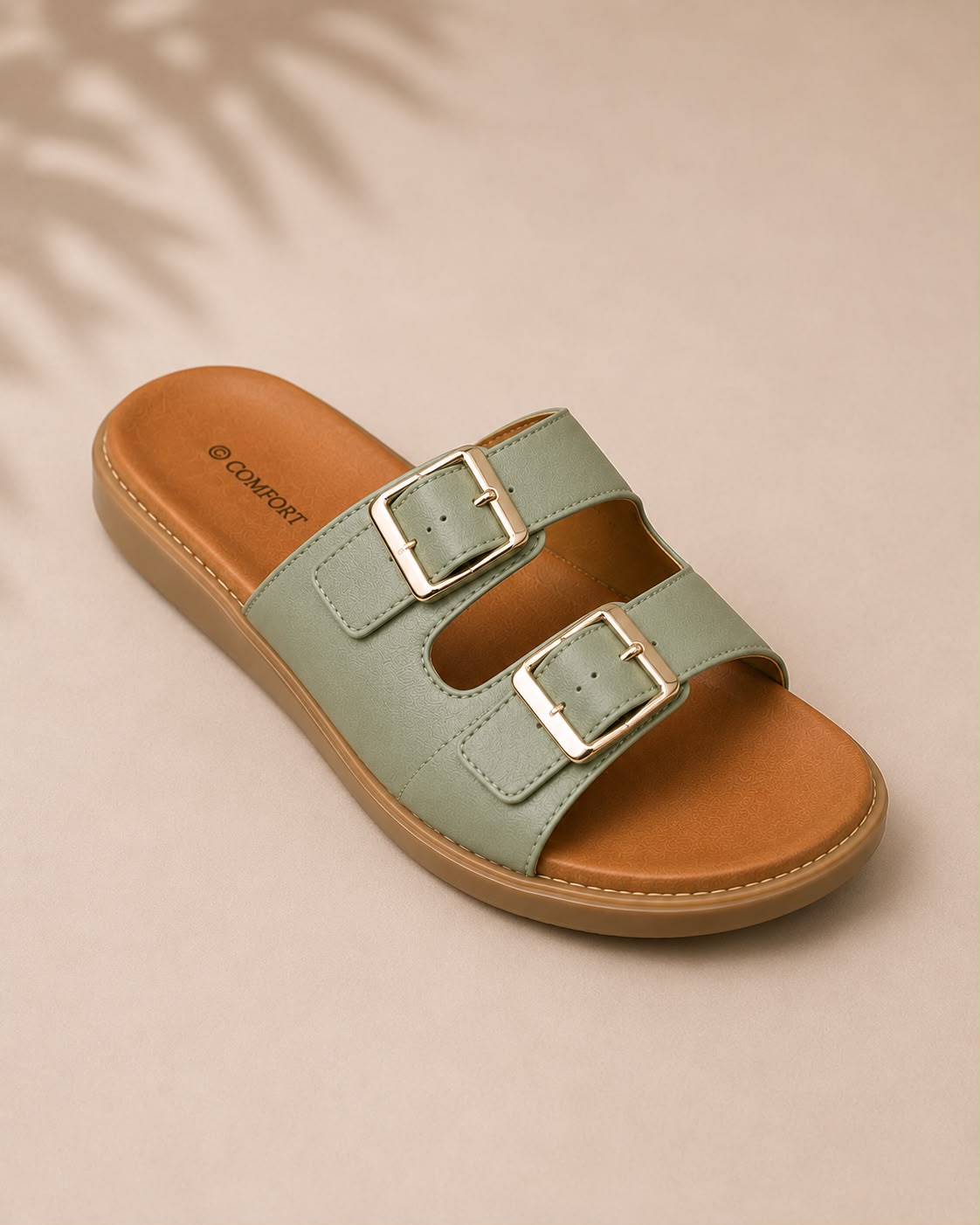 Newstep Sage Luxe sage green double buckle casual sandals
