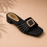 Newstep Elegance Luxe black block heel sandals with buckle detail