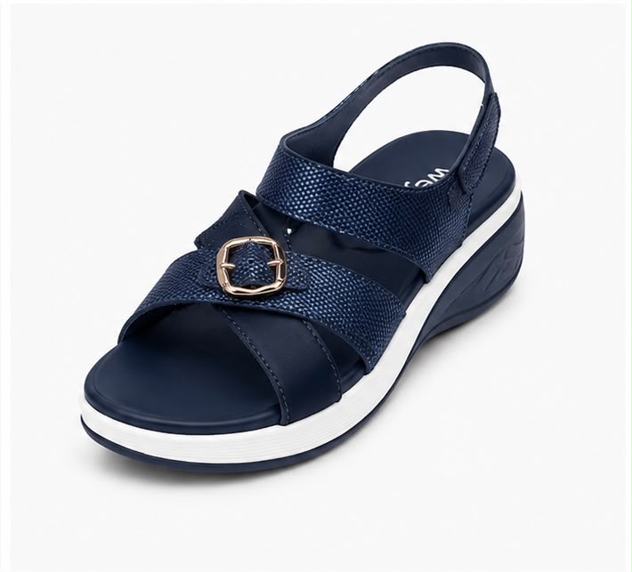 Newstep navy blue women’s elegant buckle wedge sandals with crossover straps