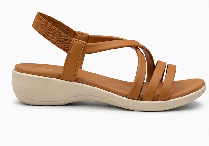 Newstep tan women’s wedge sandals with multi-strap design