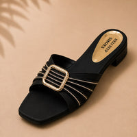 Newstep Elegance Luxe black block heel sandals with buckle detail