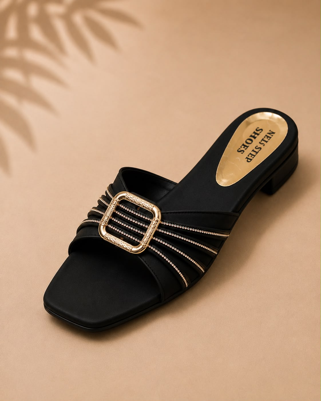 Newstep Elegance Luxe black block heel sandals with buckle detail