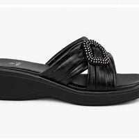 Newstep Black Royal Buckle Wedge Sandal for Women